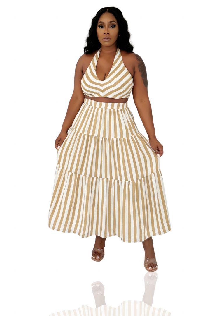 Take Me To Brunch Halter & Skirt Set (Nude & White)