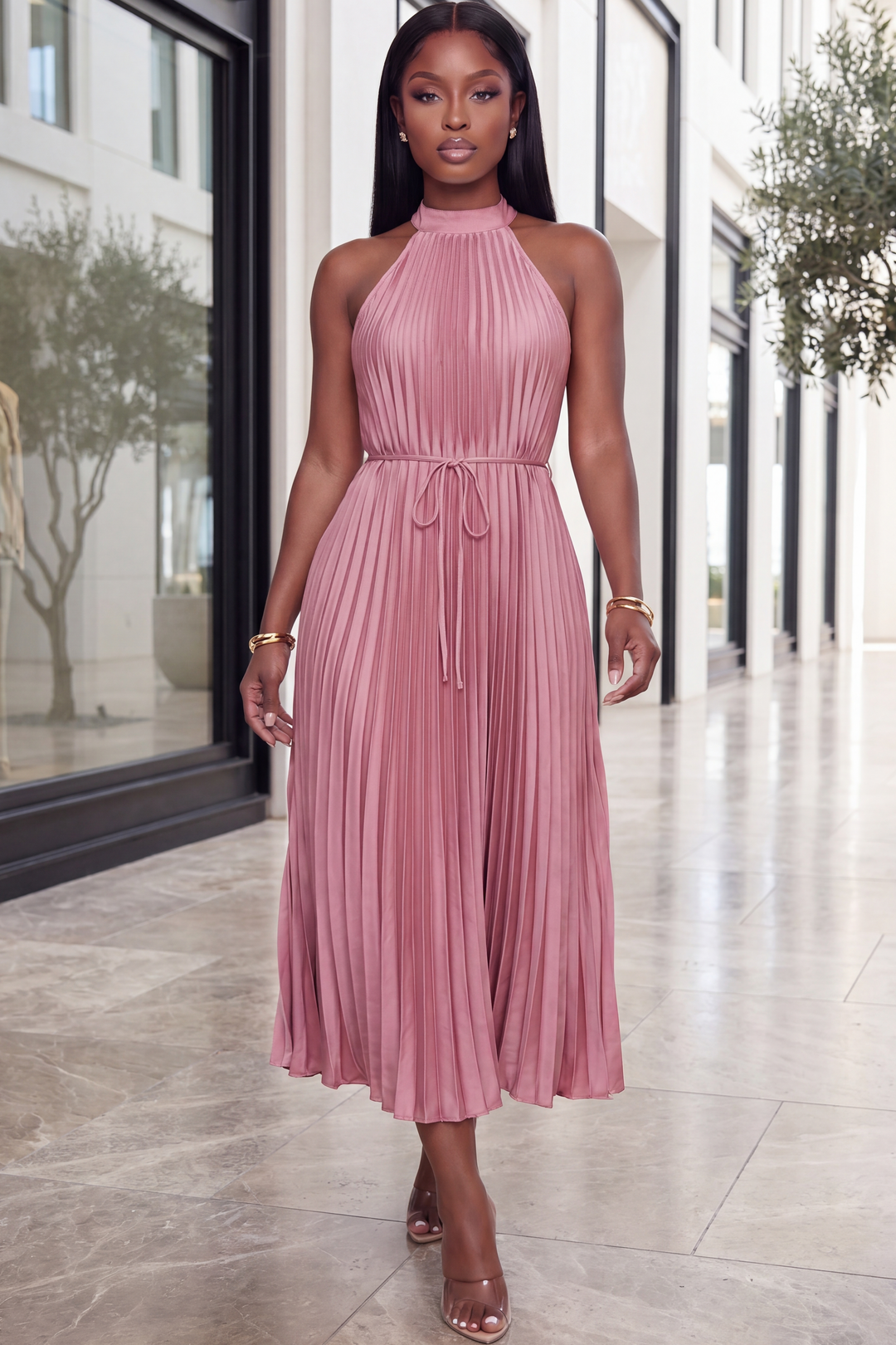 The Penelope pleated maxi Dress [blush]