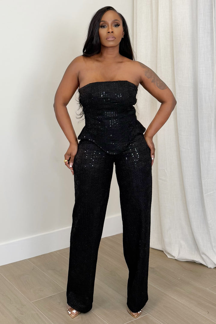Luxe After Dark Corset & Pant Set (Black)