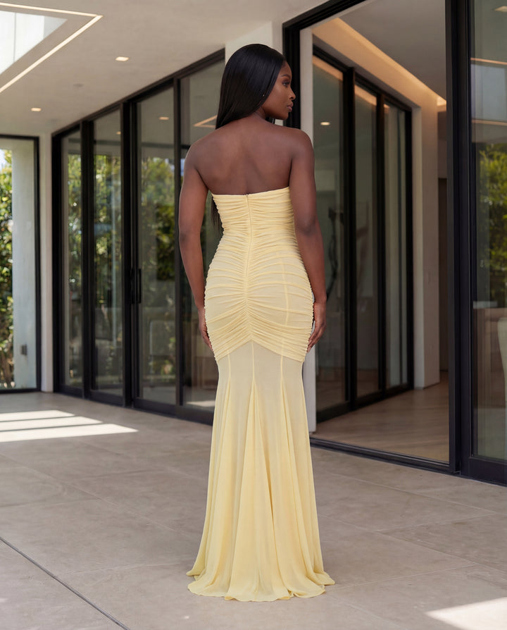 Golden Hour Ruched Gown [Butter Yellow]