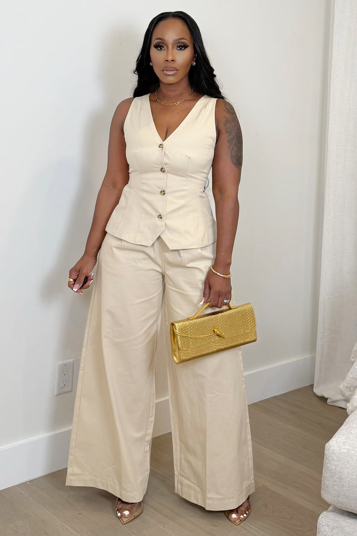 Cream Power Pant & vest Set (Nude)