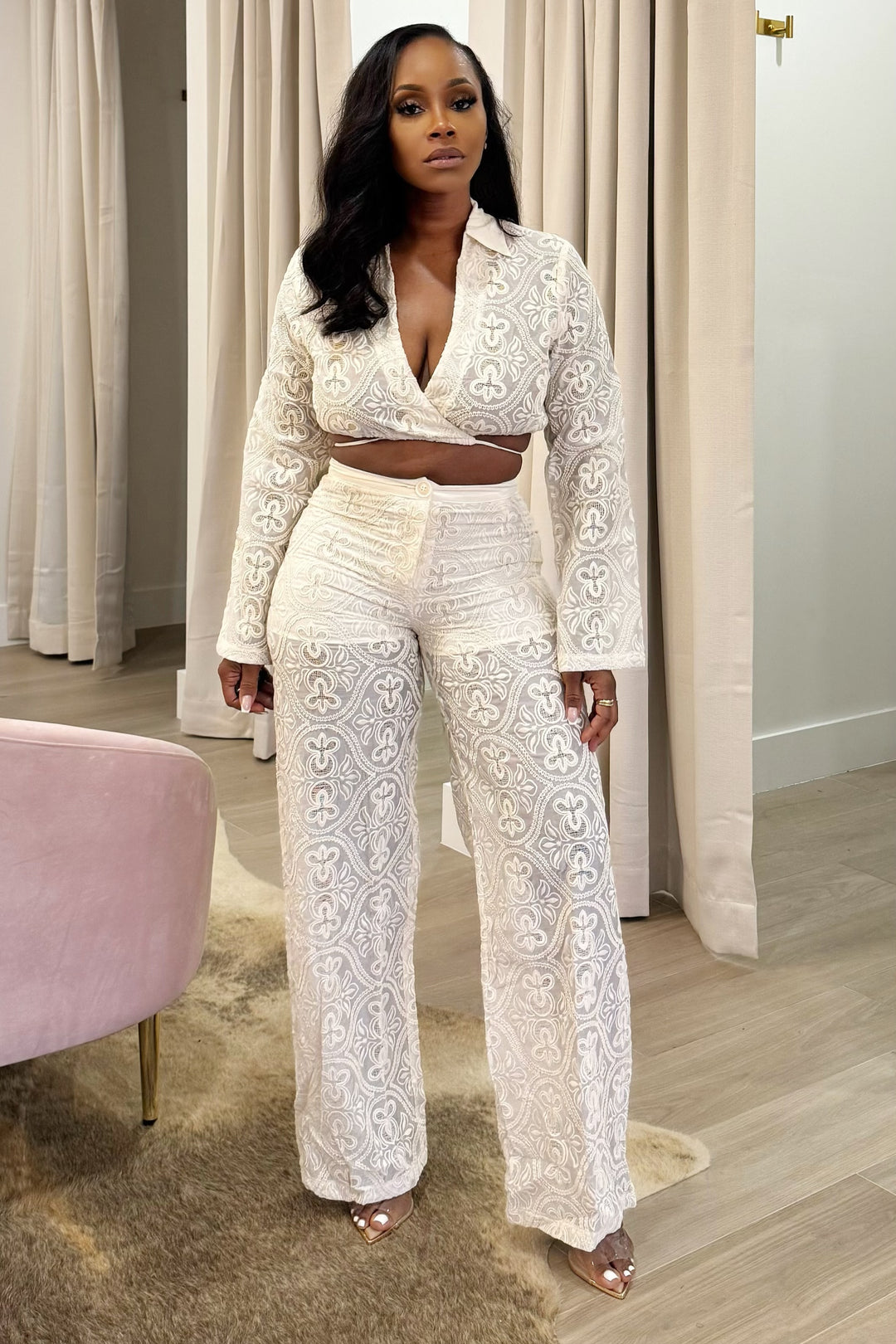 The Luxe Lace Pant Set (Natural) Polkadotz Boutique The Luxe Lace Pant Set (Natural) Polkadotz Boutique