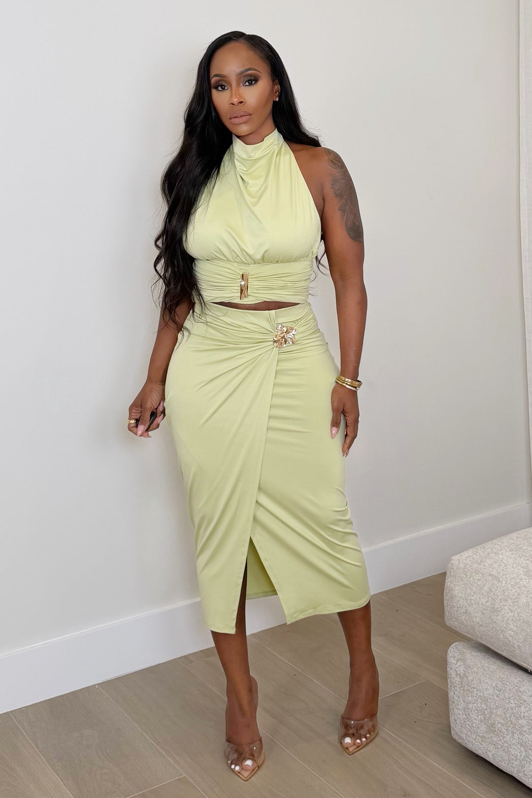 Lime Luxe Halter Skirt Set [Soft Lime]