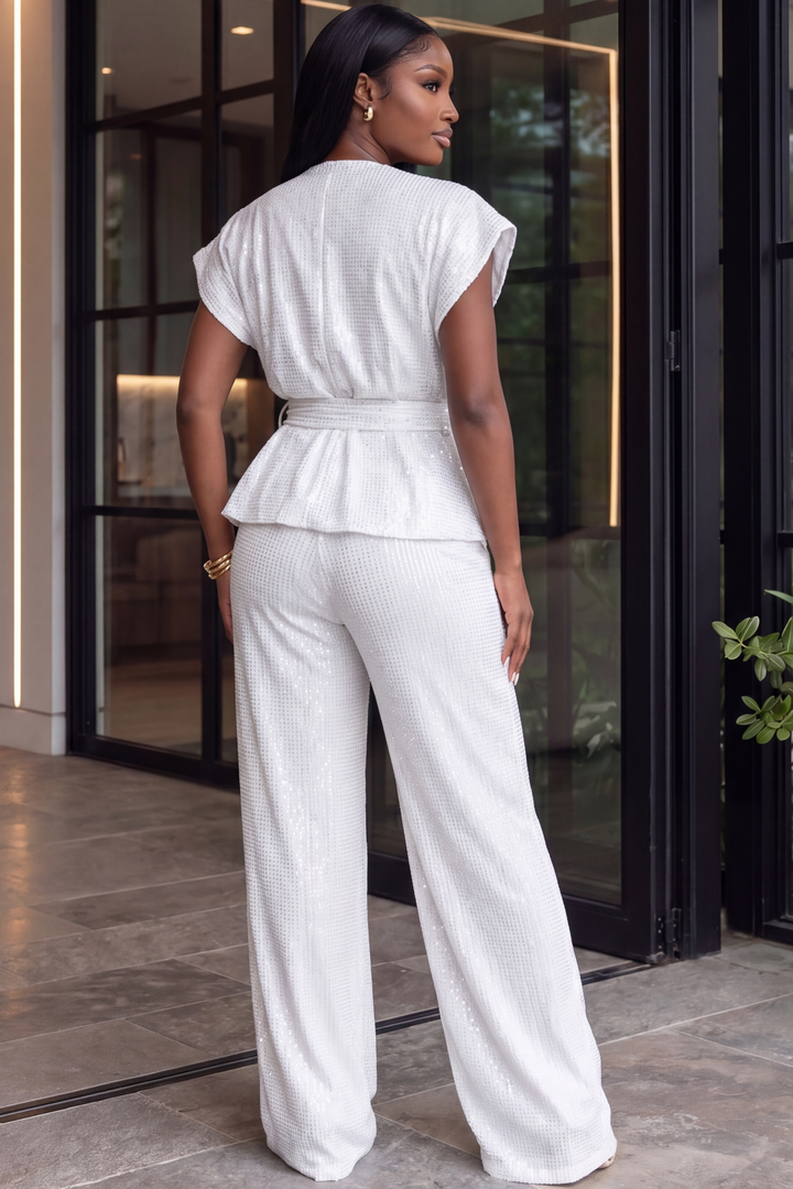 The Valentina Sequined Pant Set [White]