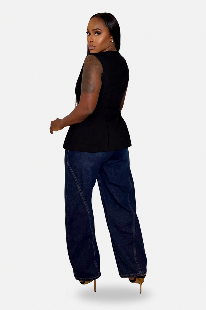 The Power Move Peplum Vest Top [Black]