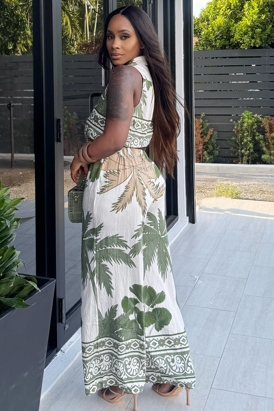 Palm tree pants set (Olive)