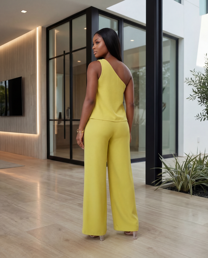 Golden Glow One-Shoulder Jumpsuit [Chartreuse]