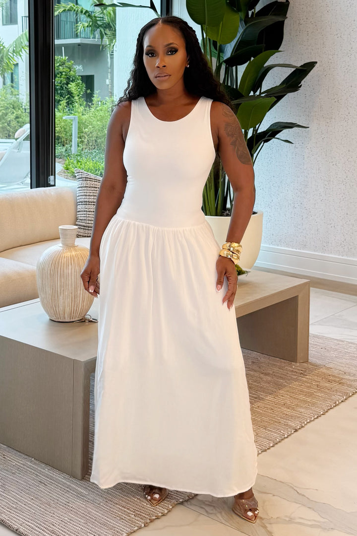 Sleeveless Drop waist maxi dress (White)