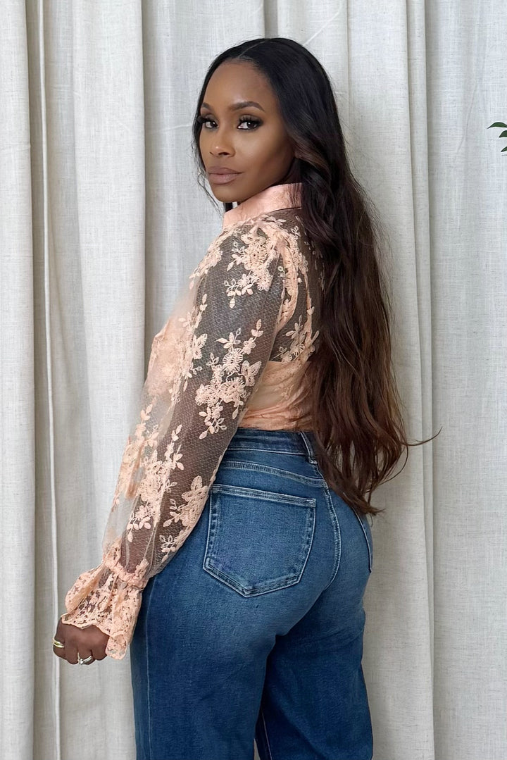 Pretty Up Button Up Top (Coral)