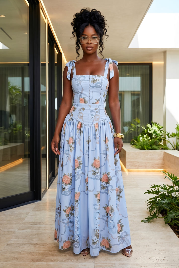 Garden Heirloom Maxi Dress [Powder Blue Floral]
