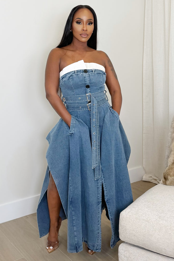 Soft Structure Denim Dress [Medium Wash]