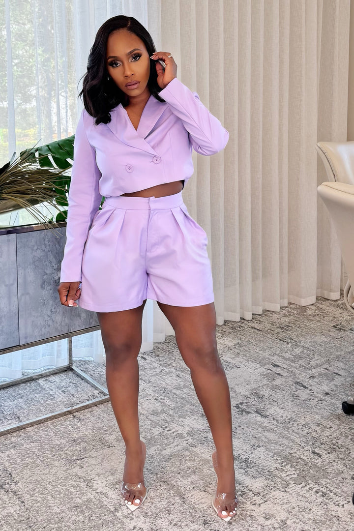 Boss at brunch crop blazer & pant set (Lilac)
