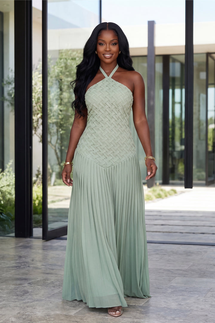 Gracefully Woven Halter Maxi Dress [Sage]