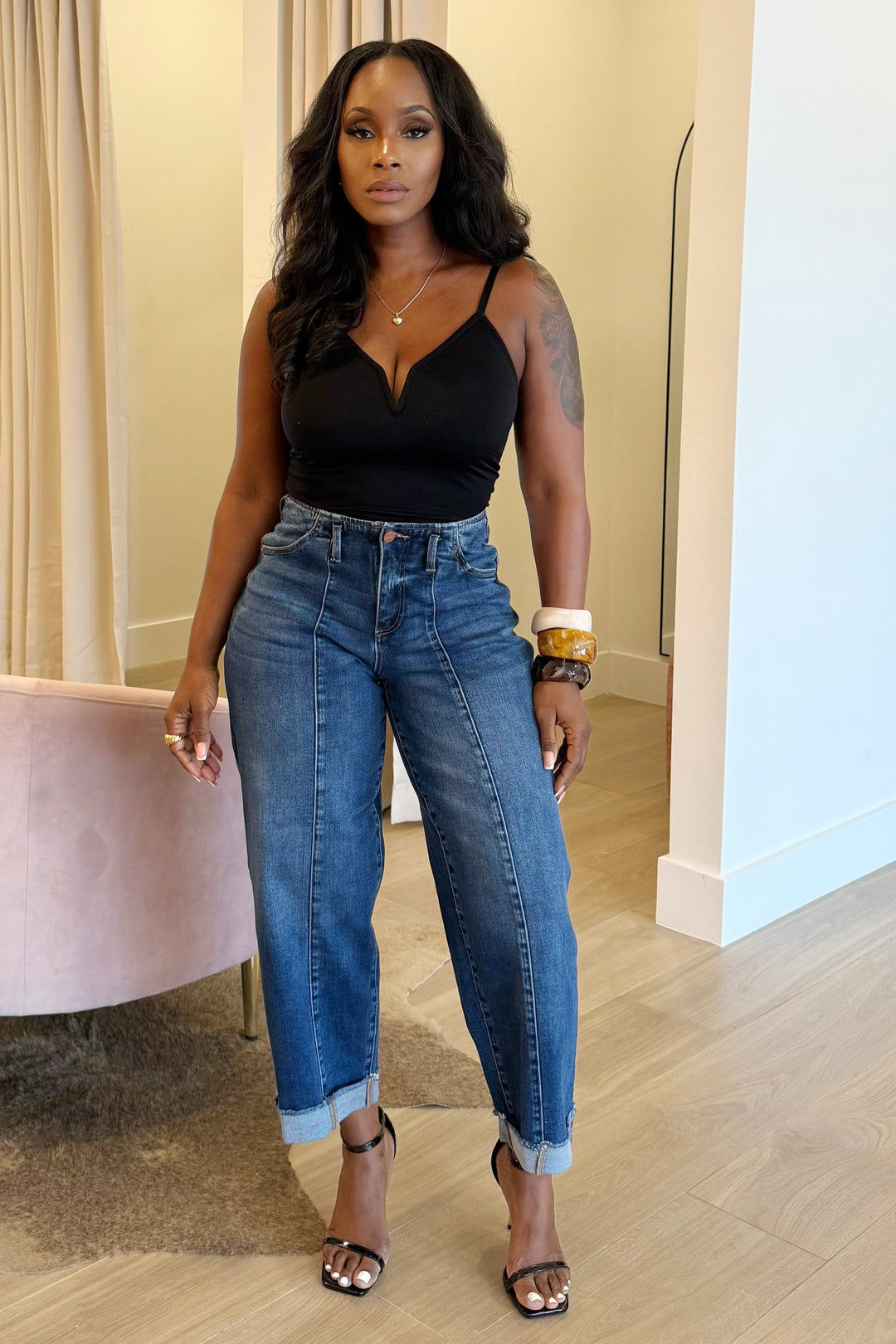 Tapered High Waist Barrel Denim