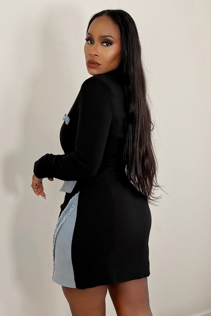 Denim Trim Blazer Dress [Black Denim]