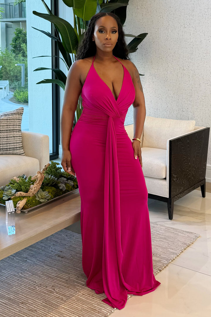 Bold Allure Spaghetti Strap maxi dress (Fuchsia)