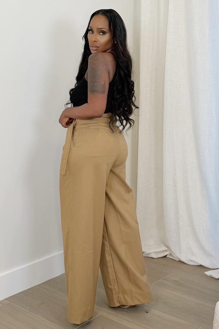 Sand Luxe Wide-Leg Trouser (Mocha)