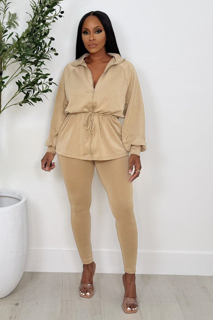 Lounge Day Leggings and Peplum Top Set (Nude)