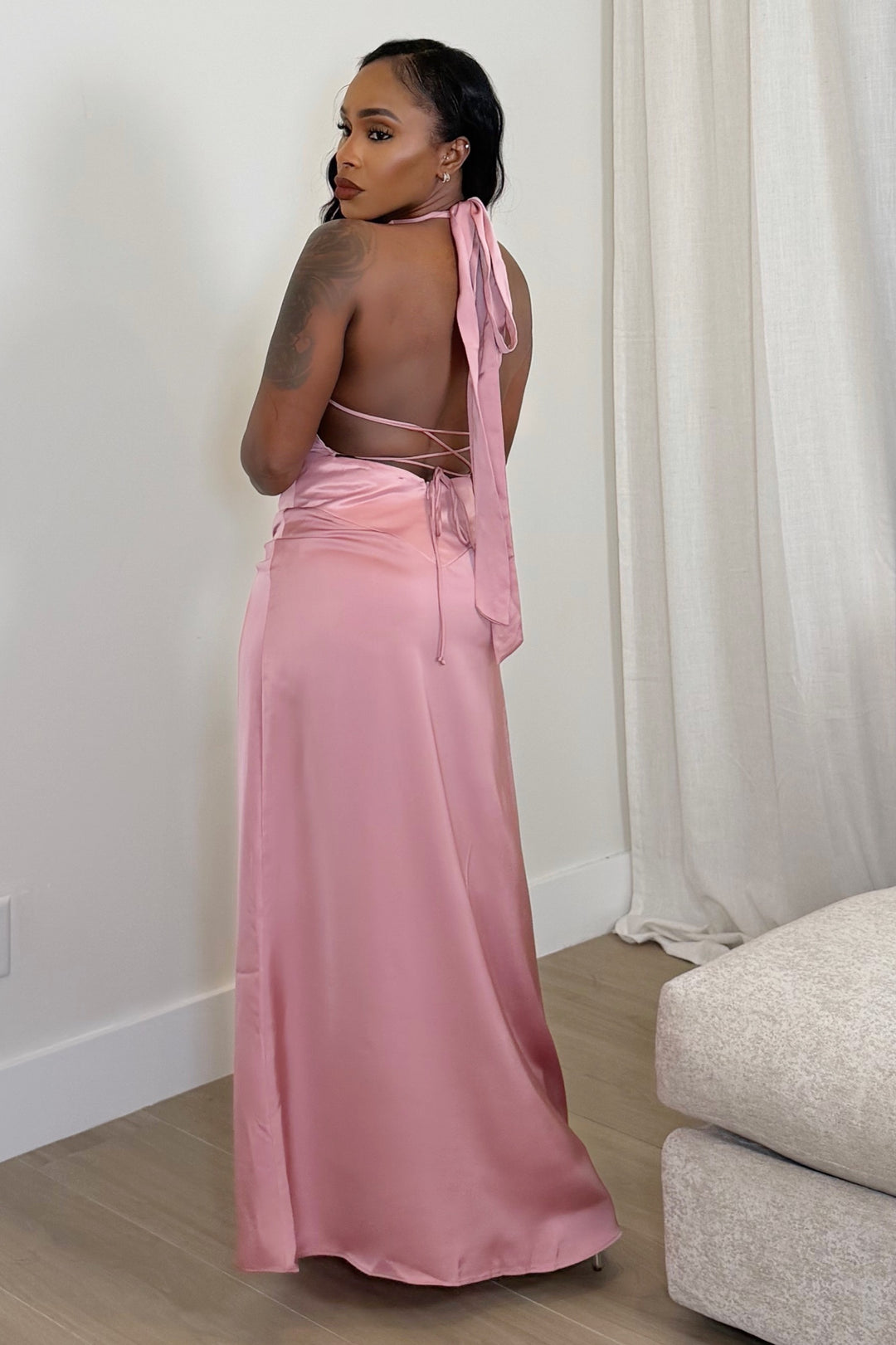The Rose Silk Halter Gown [Blush Pink]