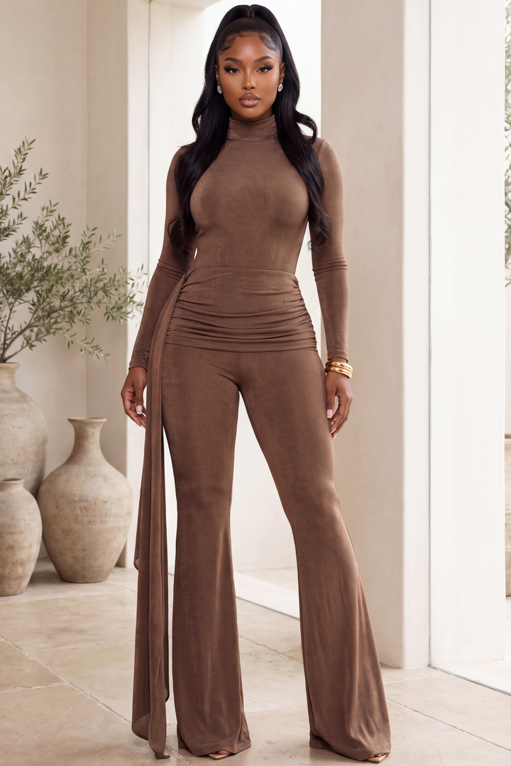 High neck sash Jumpsuit [Mocha]