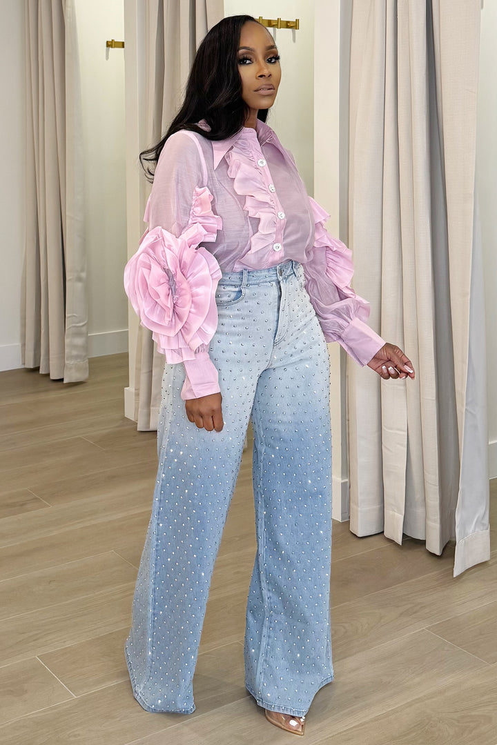 Diamond Cut Flower Button up blouse (Lavender)