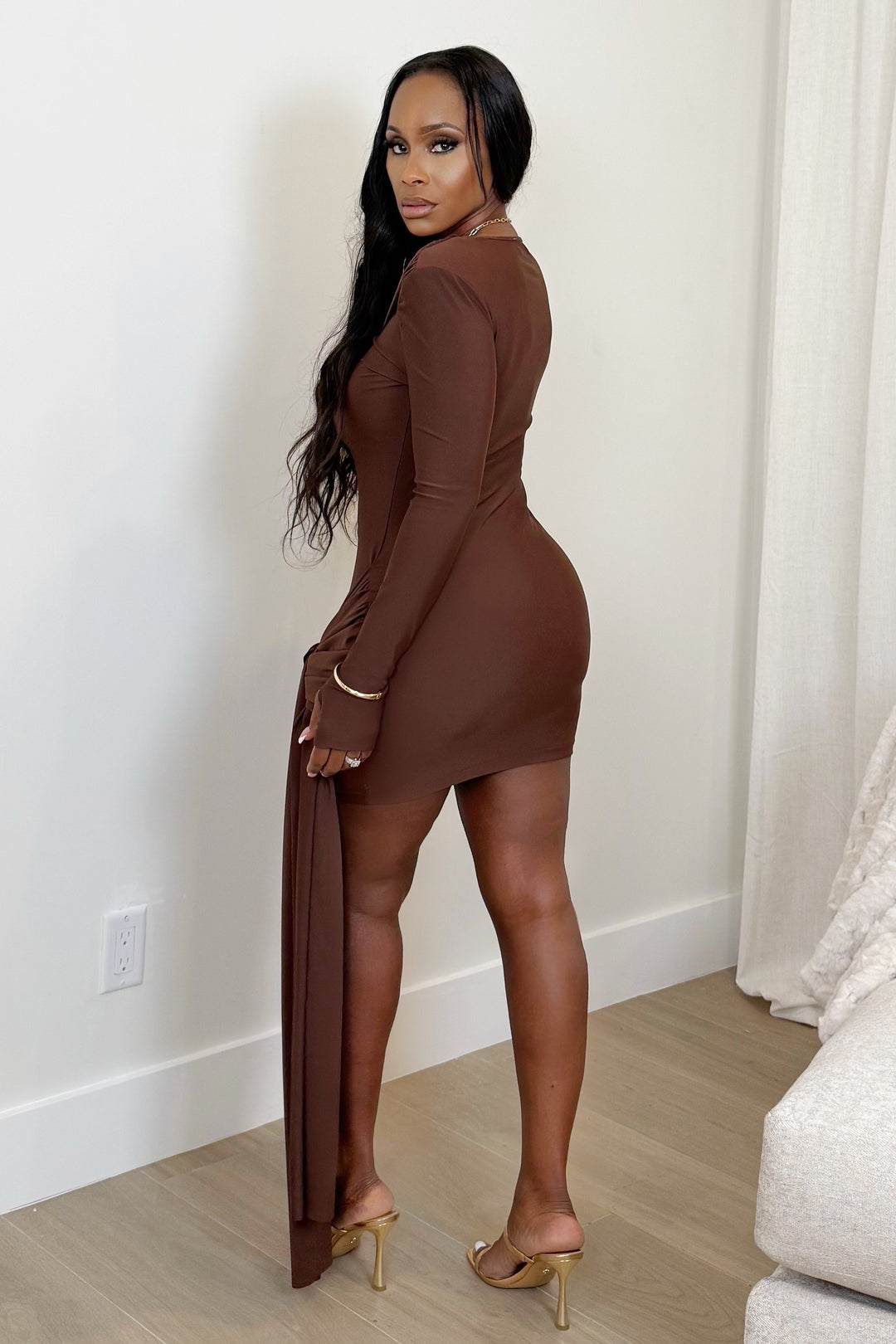 Cocoa Drape Elegance Dress