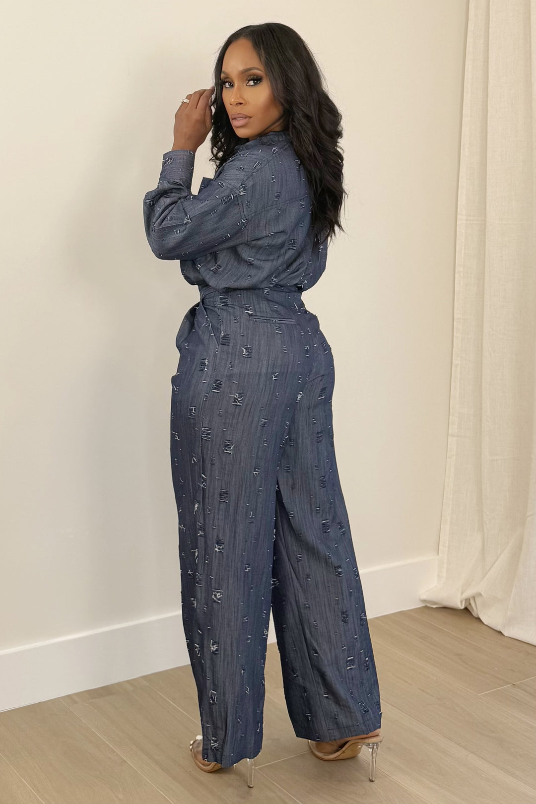 Ripped Denim Pant Set (Denim)