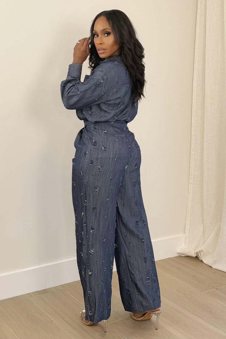 Ripped Denim Pant Set (Denim)