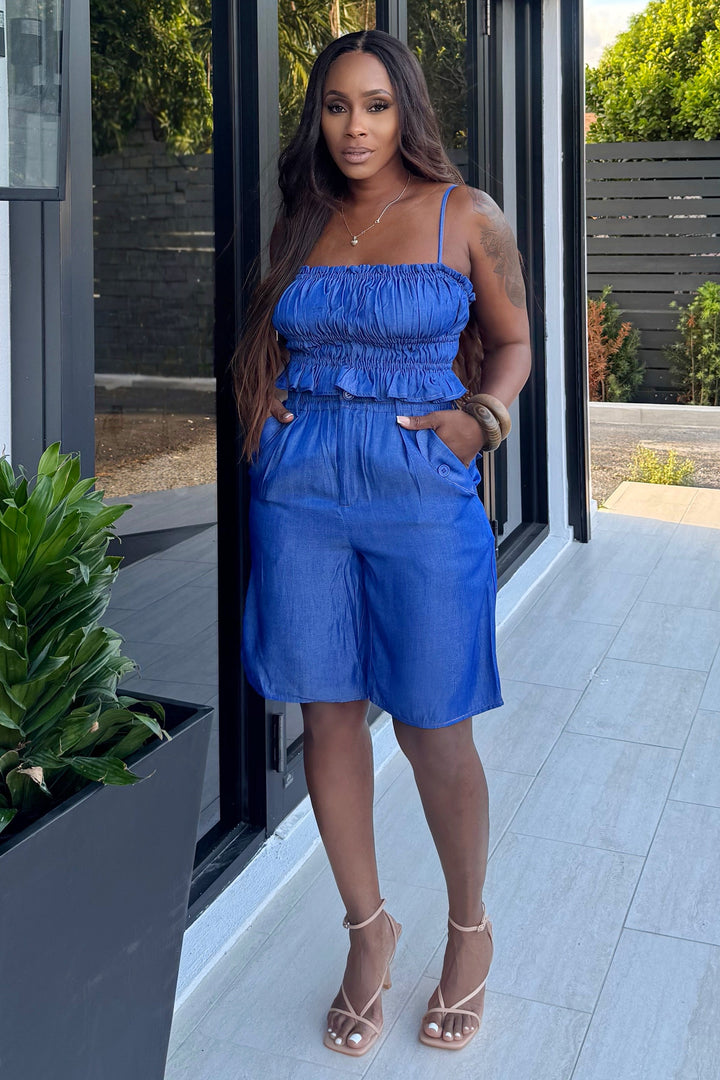 Like you know Bermuda shorts & top set (Dark Denim)
