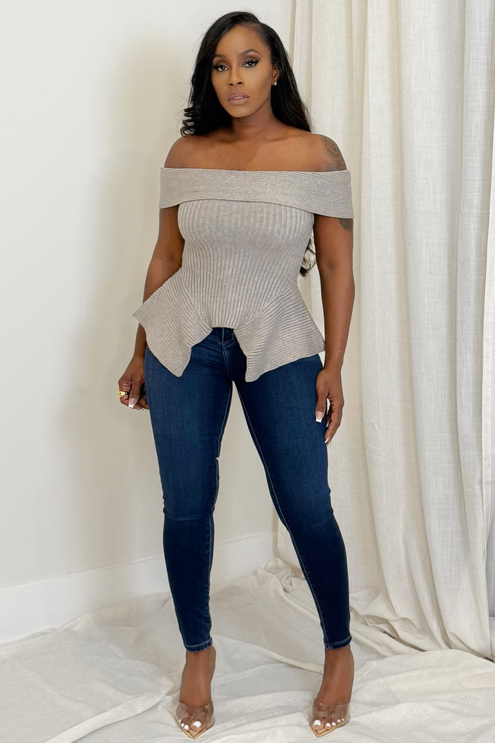 Soft Edge Peplum Top (Grey)