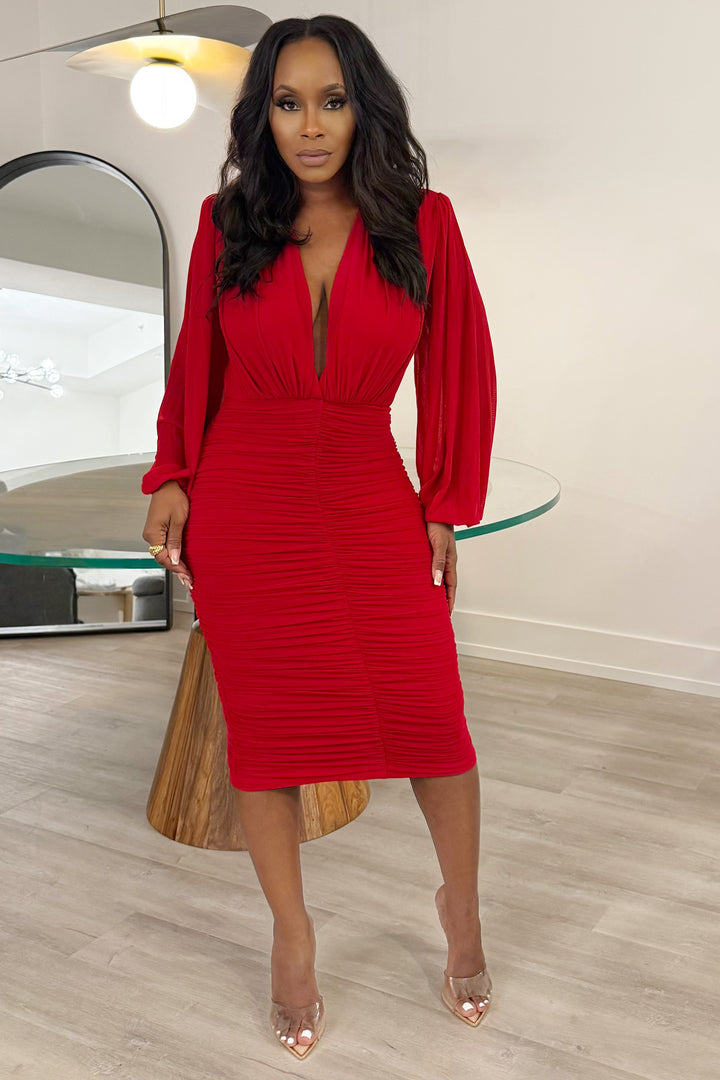 Open Plunge Midi Dress (RED)