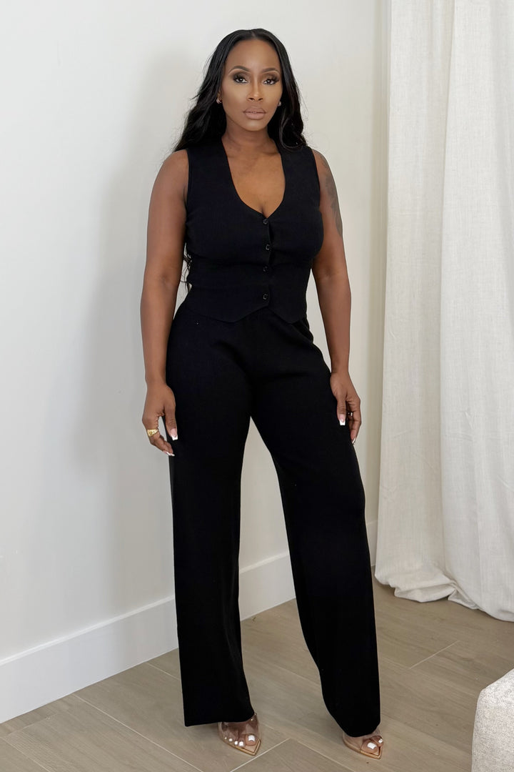 Knit Vest Pant set (Black)