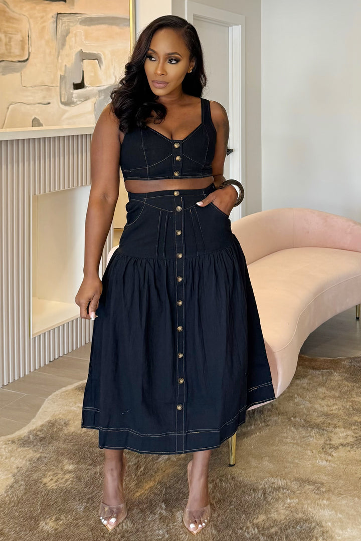 Nothing Less Crop Top & Skirt set (Black)