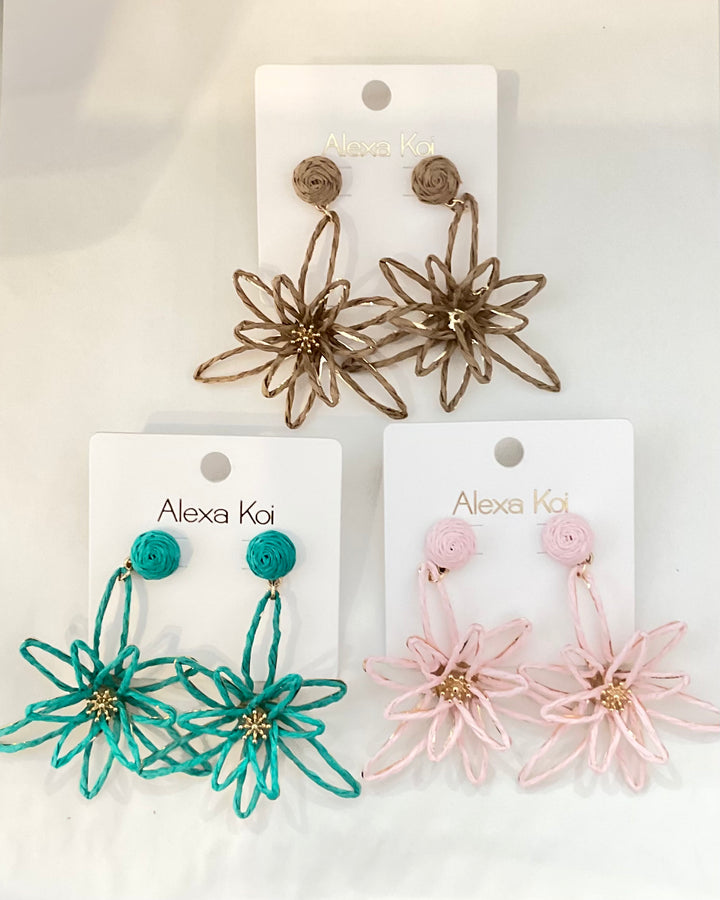 Raffia flower drop earrings