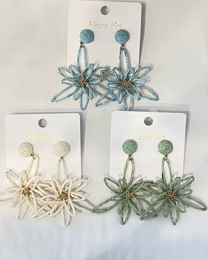 Raffia flower drop earrings