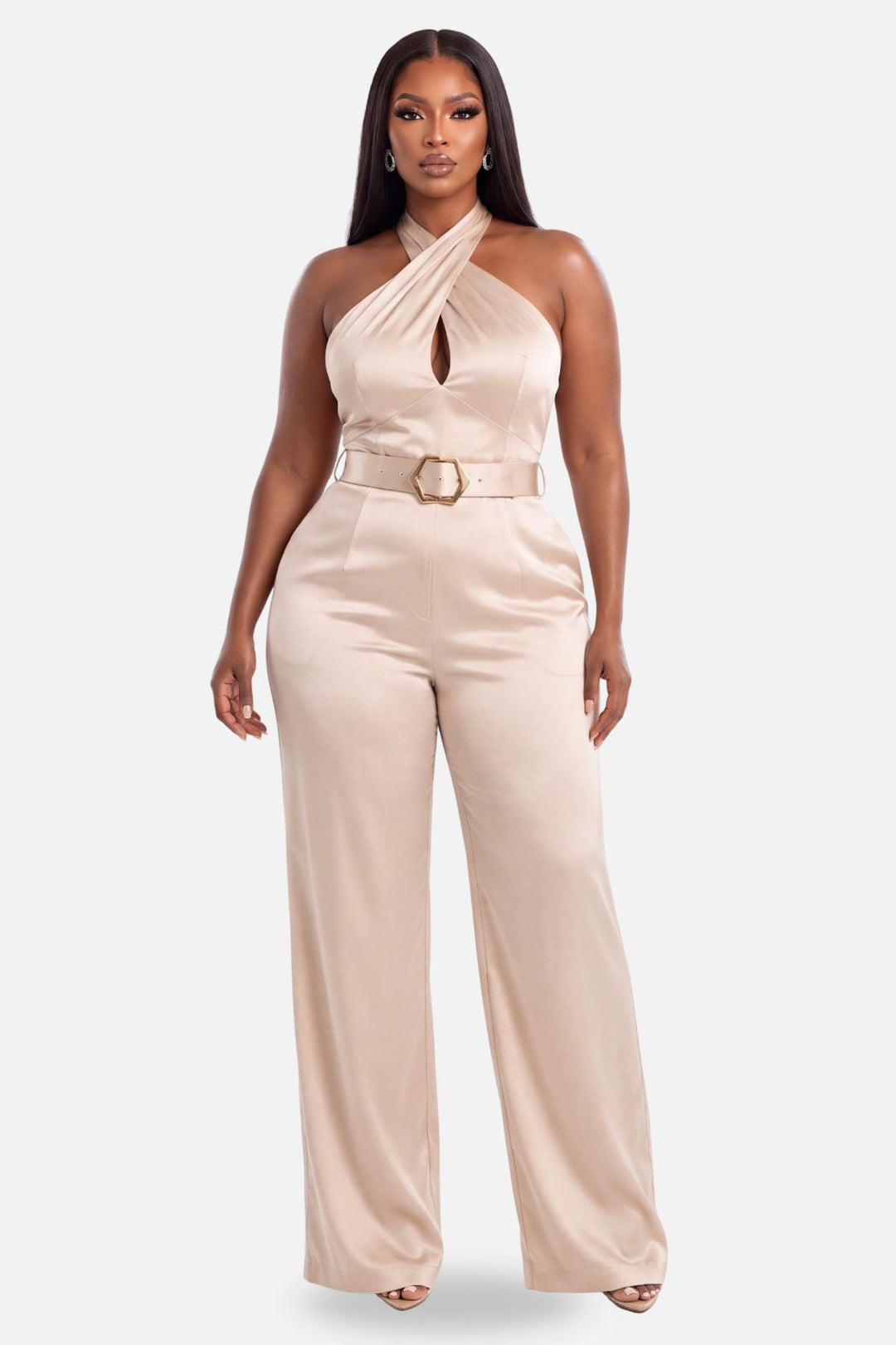 Champagne Elegance Halter Jumpsuit