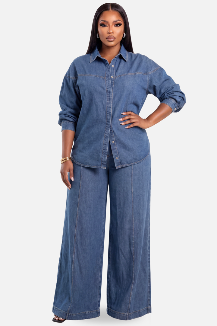 Denim Luxe WideLeg TwoPiece Set Medium Wash