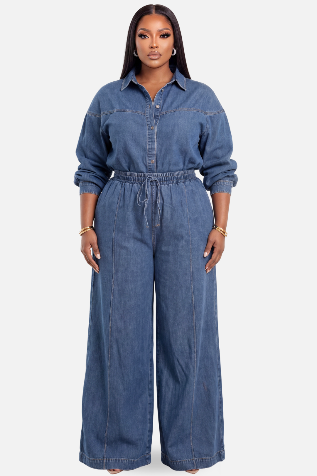 Denim Luxe WideLeg TwoPiece Set Medium Wash