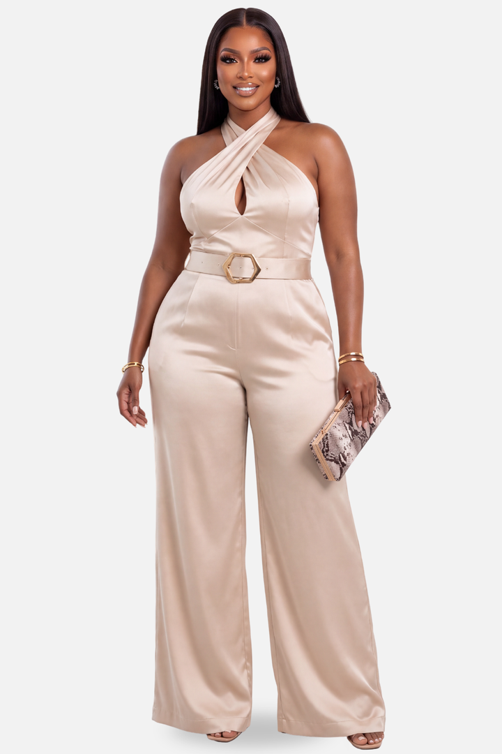 Champagne Elegance Halter Jumpsuit