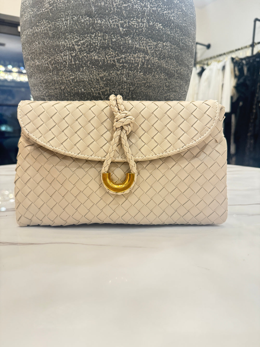 Woven Leather Flap Bag