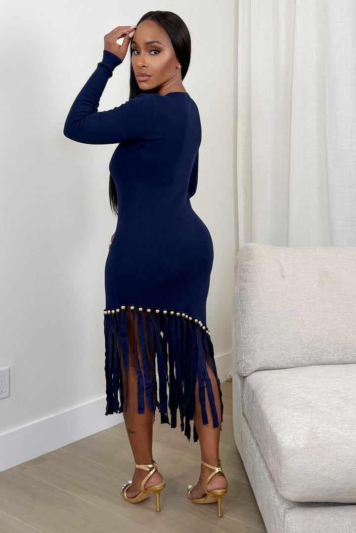 After Dark Fringe Midi Dress [Midnight Navy]
