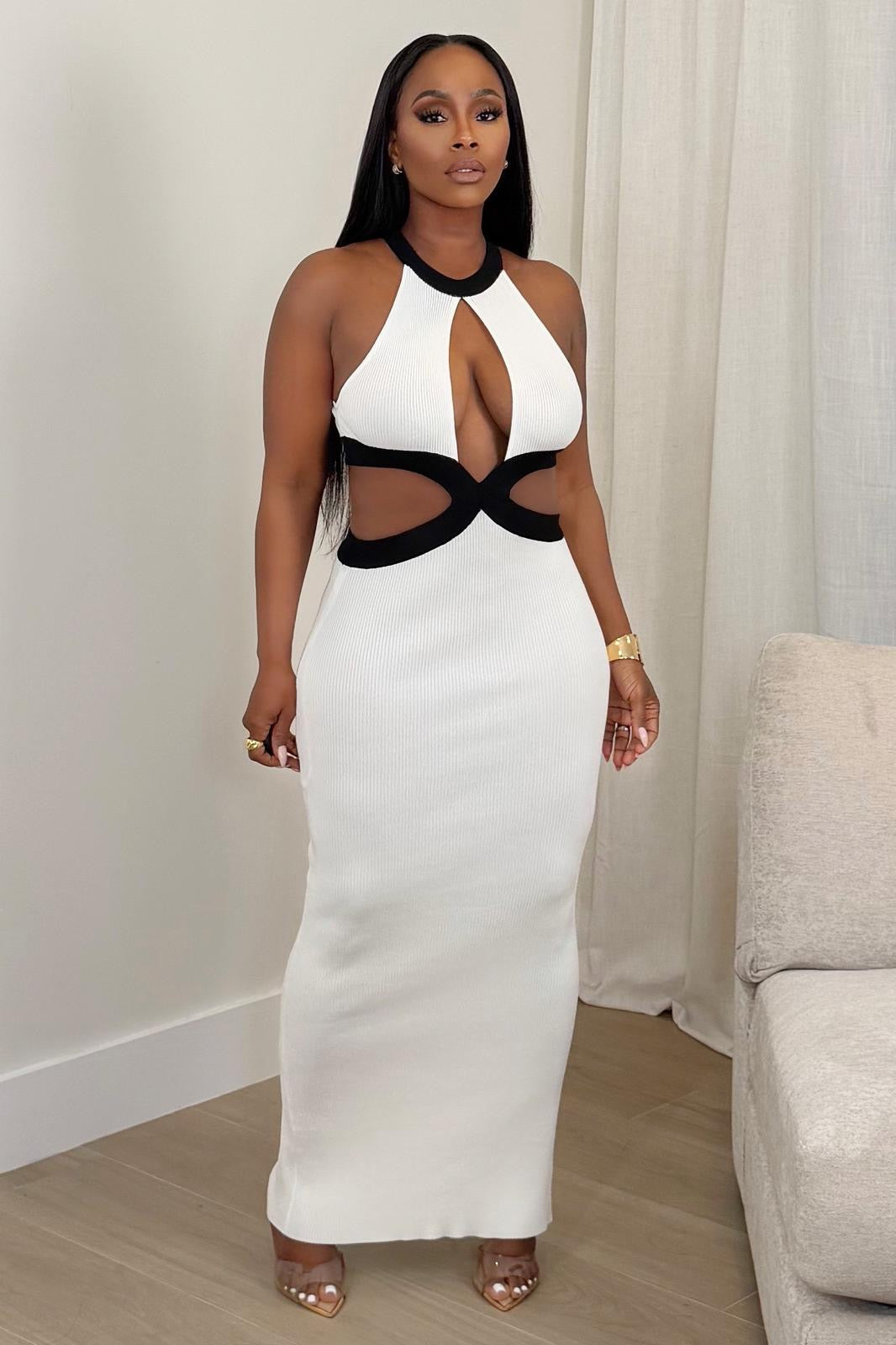 Santorini Luxe Cutout Maxi Dress [Ivory & Black] – Polkadotz Boutique