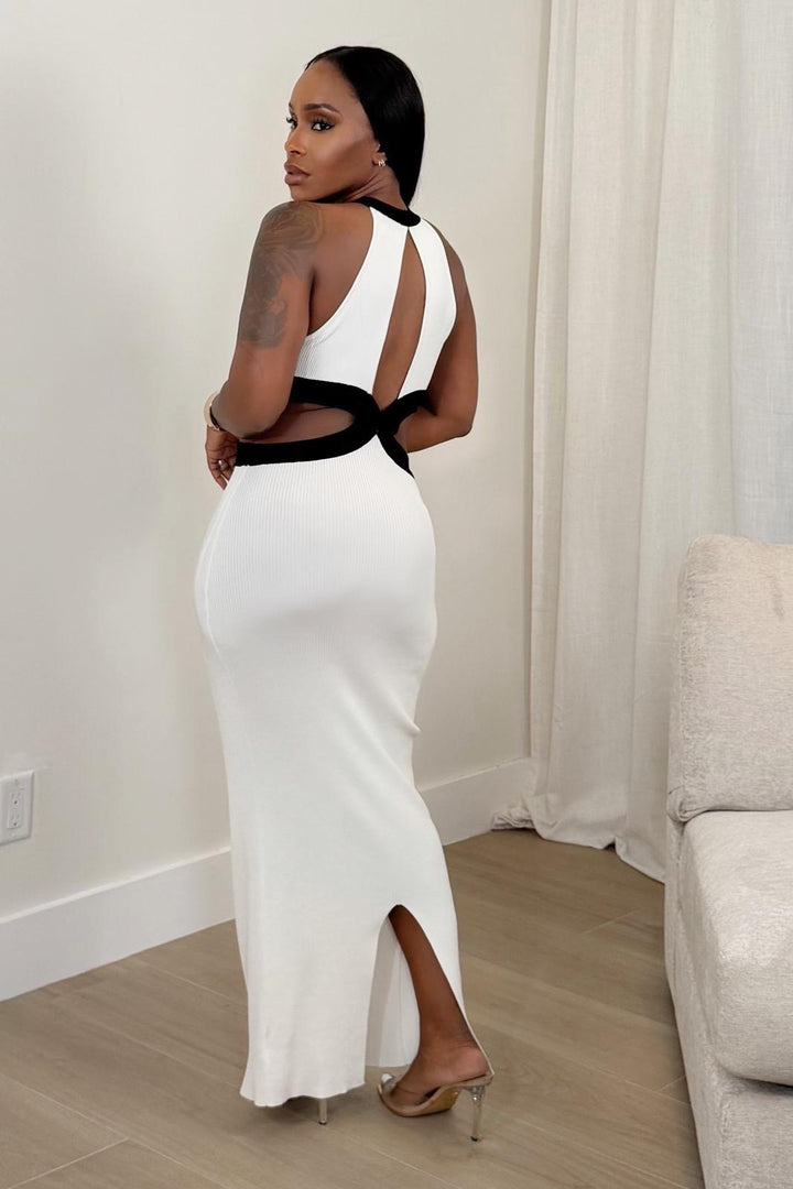 Santorini Luxe Cutout Maxi Dress [Ivory &amp; Black]