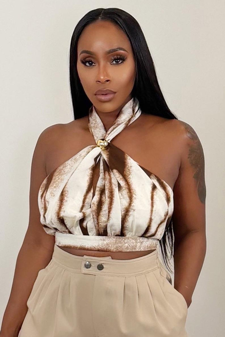Safari Luxe Halter Top [Mocha Cream Print]