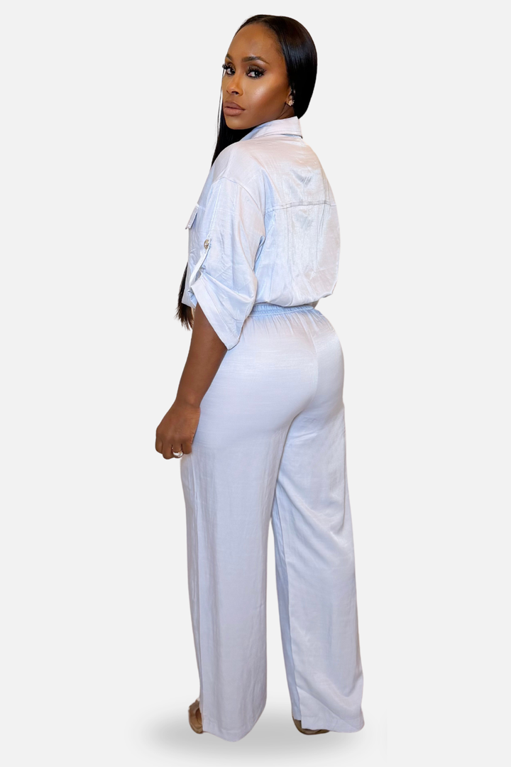 The Cleo Button Down Pant Set [Ice Blue]