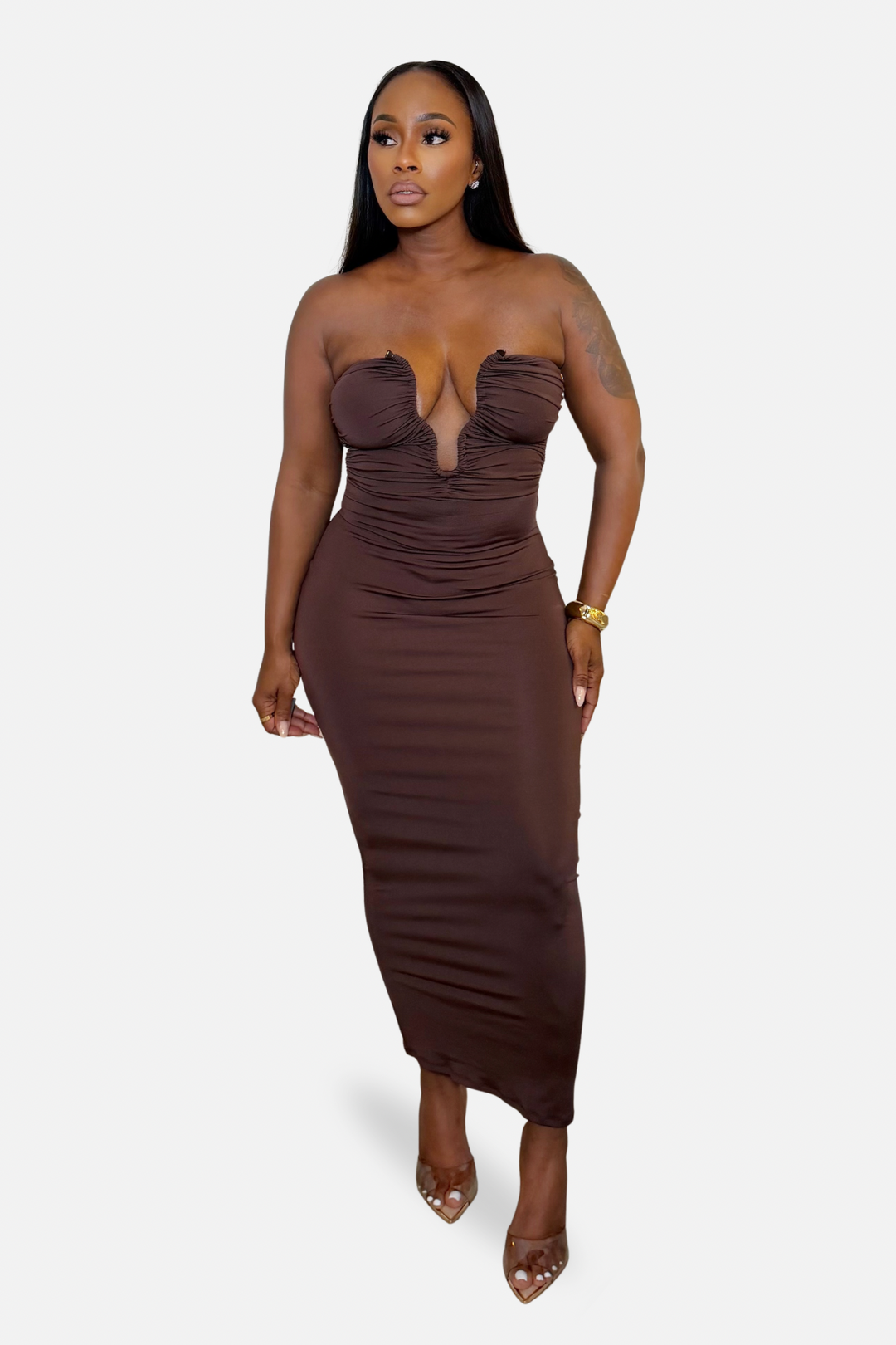 The Espresso Sculpt Ruched Maxi Dress [Chocolate]
