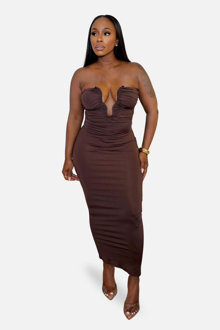 The Espresso Sculpt Ruched Maxi Dress [Chocolate]