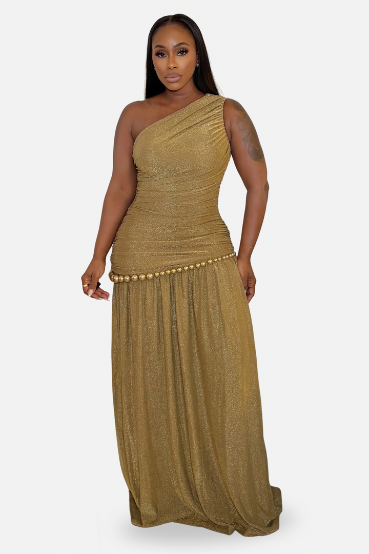 The Gilded Royalty One Shoulder Maxi Dress [Bronze]