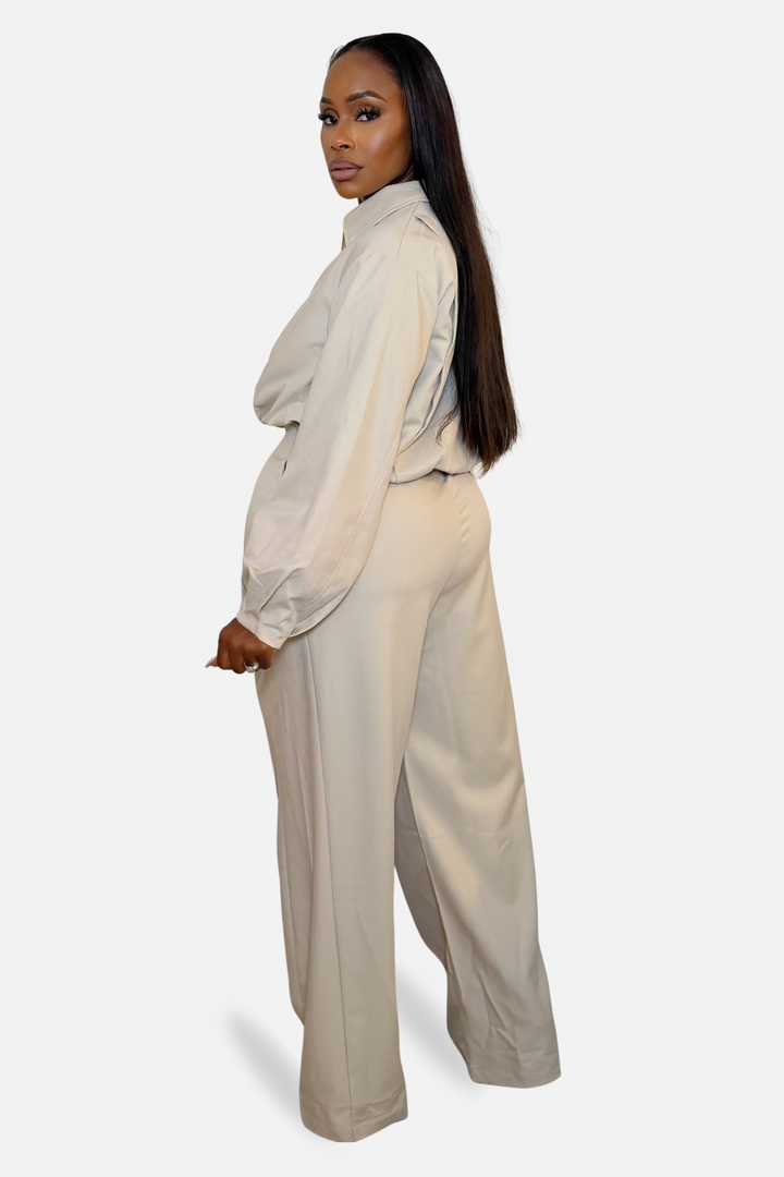 The Sandstone Zippered Jacket &amp; Pant Set [Beige]