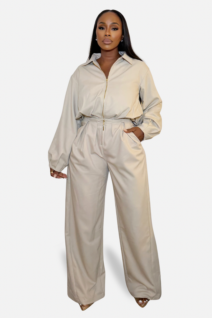 The Sandstone Zippered Jacket &amp; Pant Set [Beige]